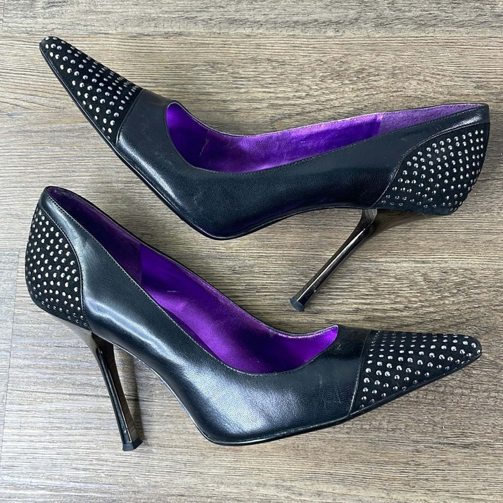 GUESS by Marciano Carlile Carrie Leather Heels Pumps  Shoes Black Studs, size 8
